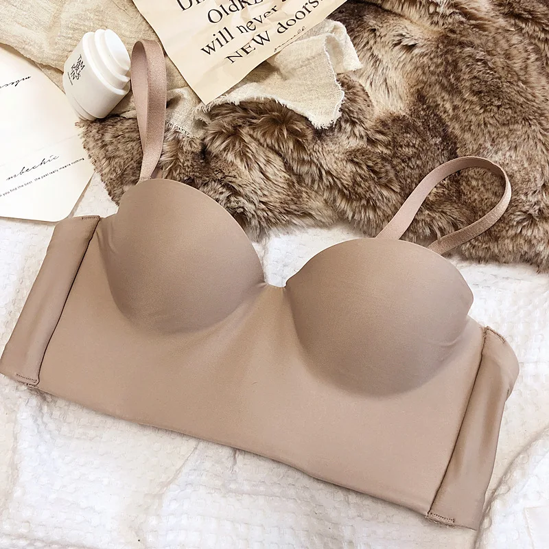 Half a cup of detachable strap lingerie tube top non-slip underwire support underwear thin upper and lower thickness gather bra