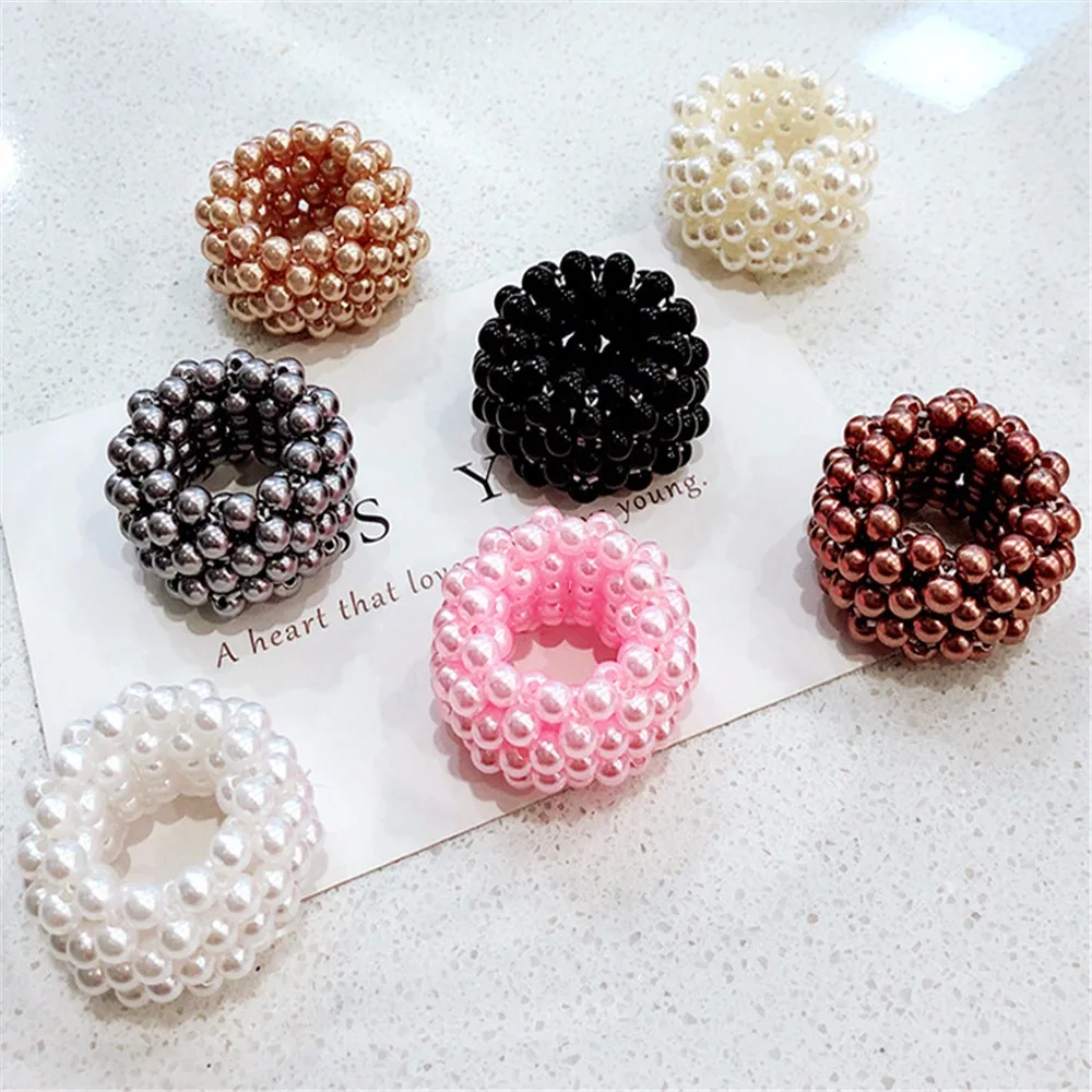 1pc Pearl Beads Scrunchies Fashion Pearls Elastic Hair Rope Gum For Woman Ponytail Holders Rubber 7Colors Pearls Hair Ring New