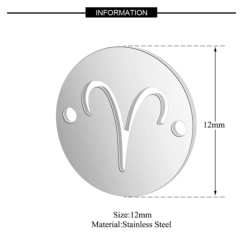 스테인리스강 거울 광택 12 별자리 부적, 쥬얼리 팔찌 제작용, 십이지 매력 DIY, 표지판 당 10 개, 12mm