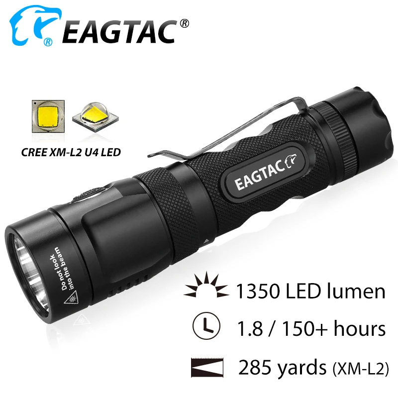 EAGTAC TX25C2 XML2 1350 Lumen Super Bright LED Flashlight  EDC Torch FREE 18650 3400MAH Battery Multi Mode Side Switch Strobe