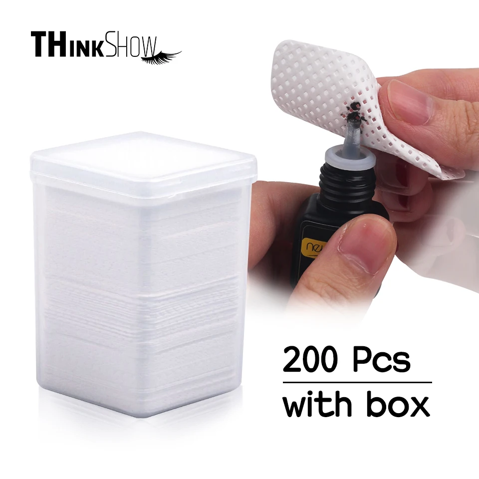 200Pcs/Box Lint-Free Paper Cotton Wipes Eyelash Glue Remover Wipe the Mouth of the Glue Bottle Prevent Clogging Glue Cleaner Pad