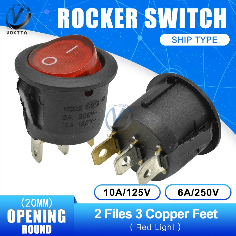 5pcs 20 millimetri Rotonda Rocker Interruttore di Alimentazione ON-OFF/ON-OFF-ON 2/3 Posizione 2/3/4Pin 6A 250V Boart Interruttore Snap-in Impermeabile Cap