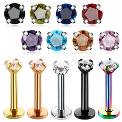 1PC Colorful Labret Lip Ring Zircon Internally Threaded Prong Gem 16G Tragus Helix Ear Piercings Earring Cartilage Women Jewelry