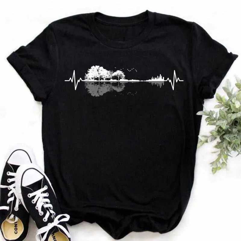 New Harajuku Funny Music Note Art T Shirt Fashion Women T Shirt Music Tops Short Sleeves Black T-shirt Ladies Casual Tees Top