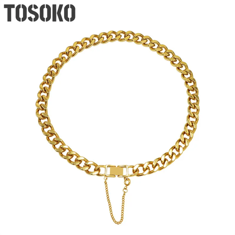 TOSOKO Stainless Steel Jewelry Exaggerated buckle thick chain necklace women's unique CUBAN CHAIN BSP1044