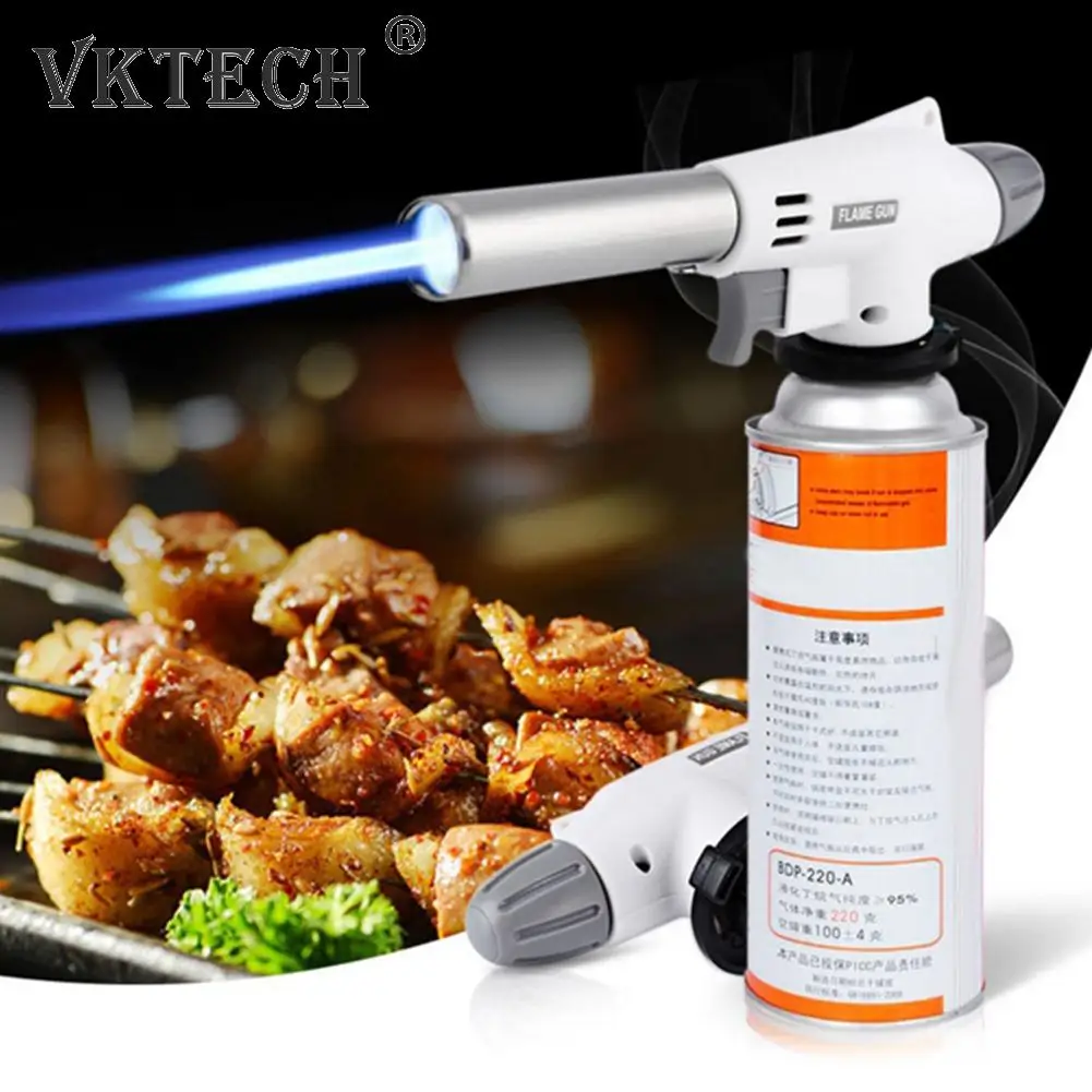 Portable Stainless Steel Flame Welding Gas Torch Gun Cassette Flame Lighter Nozzle Camping Cooking Heating BBQ Soldering Tool