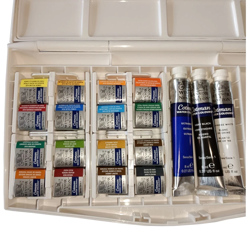 Winsor&Newton Watercolor Pigment  Water Color Paints 16 Colors Solid half pans +3 Tubes + 1 Paint Brush