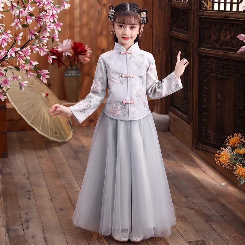 Autunno inverno ricamo bambini Tang vestito cinese adorabile tradizionale bambini antichi Hanfu ragazze eseguire costumi