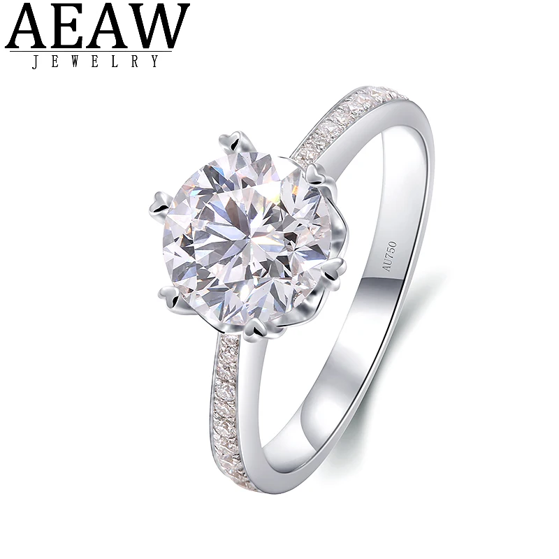 2.0ct 8.0mm D Round Cut 14k White Gold Moissanite Engagement Ring Claw Setting Solid Gold Ring for Woman Girlfriend Gift