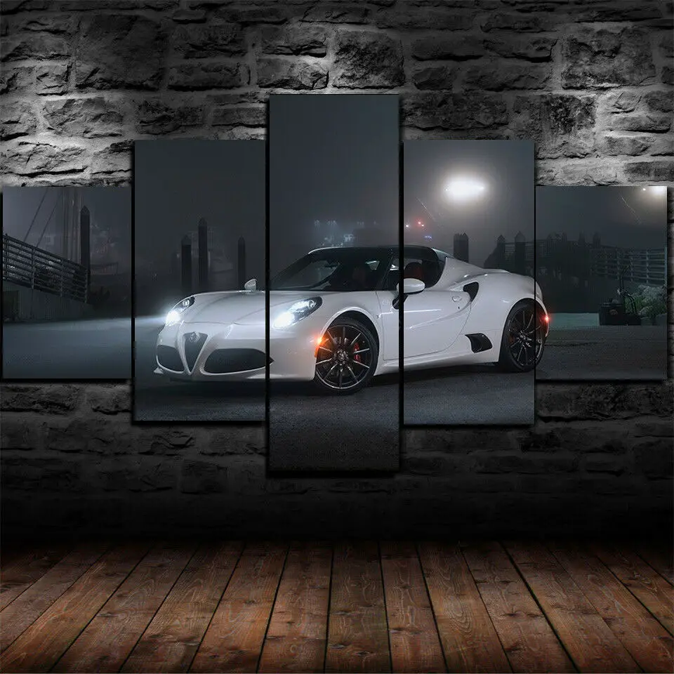 No Framed Canvas 5Pcs Alfa Romeo 4C Spider Race Car Wall Art Posters Pictures Paintings Home Decor for Living Room Decorations