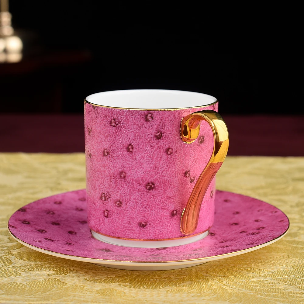 European Style Pink Leopard Print Texture Coffee Cup Mug High Grade Gifts Coffee Cupporcelain Small British Cups and Saucer