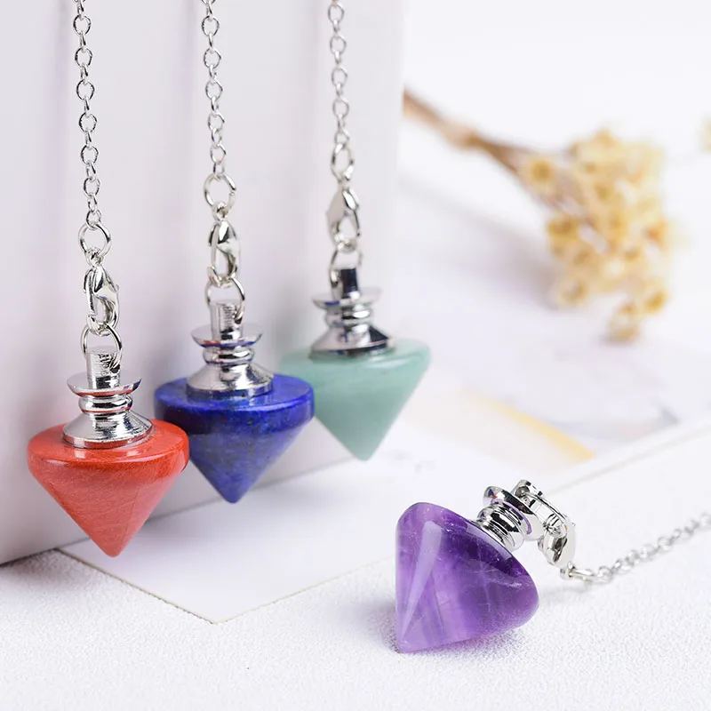 Colourful Fashion Simple Natural Crystal Pendulum Chain Reiki health Healing Energy Rock Mineral Specimen Lucky Souvenir