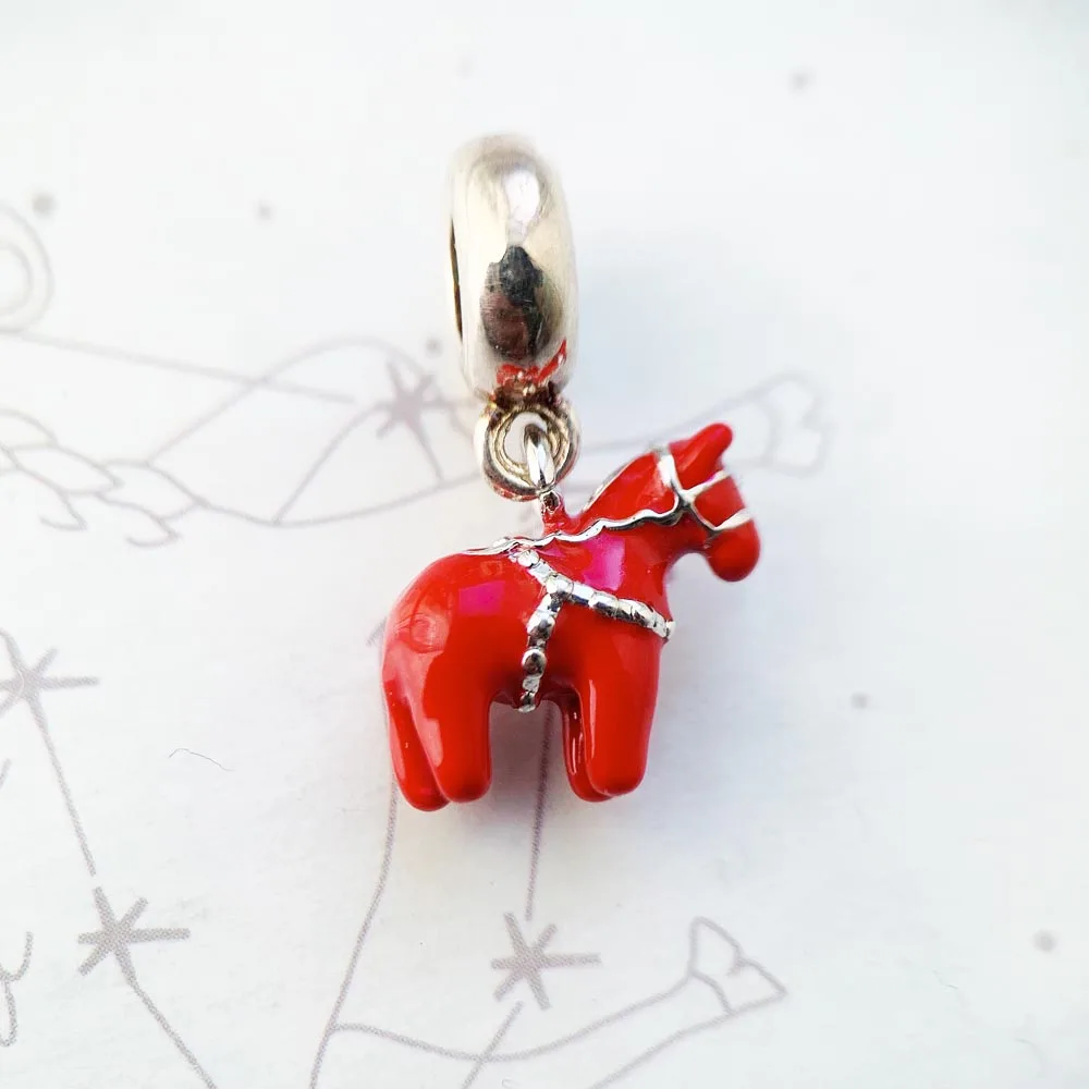 Ciondolo cavallo Dalarna rosso ciondolo in argento Sterling 925 con ciondolo adatto per bracciale collana donna uomo gioielli Vintage