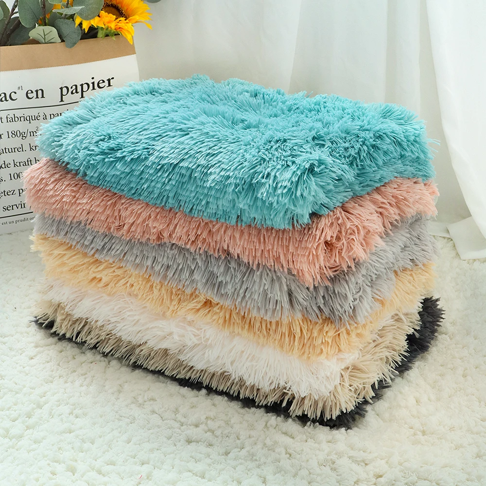 Soft Dog Mat Blanket Fluffy Long Plush Pet Puppy Cat Bed Mattress For Small Medium Dogs Cats Warm Sleeping Cover Dog Supplies