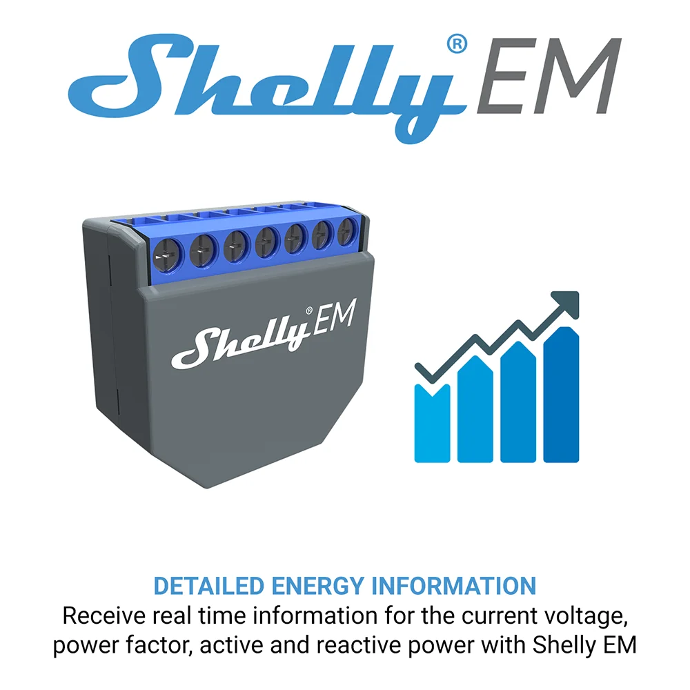 Shelly EM + Clamp Domotica WiFi Operated Energy Meter Contactor Control Internal Memory Measurement And Configurable Alarm