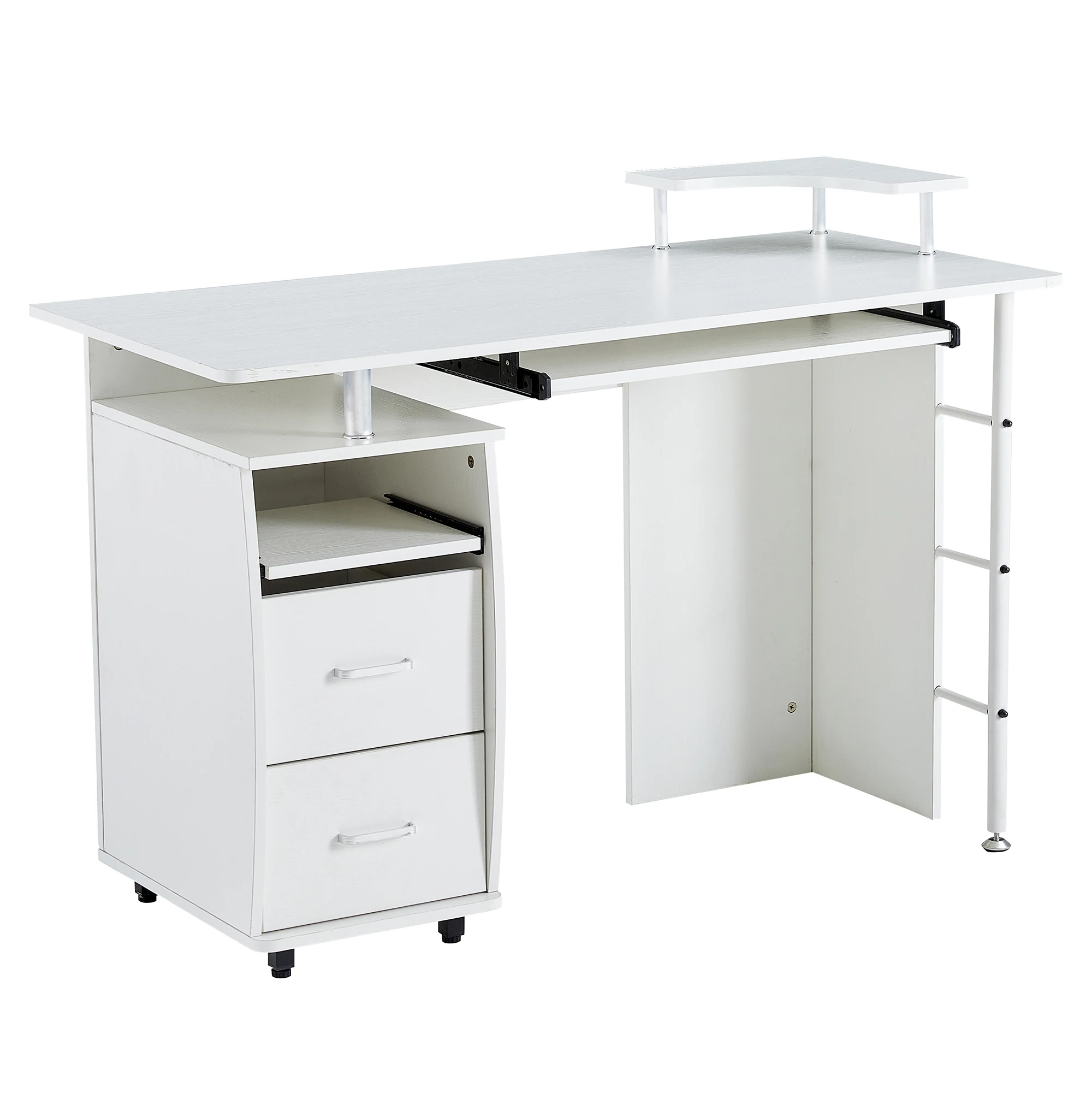 Two Colors D&N solid wood computer Desk office table with PC droller storage shelves and file cabinet   two drawers CPU tray,