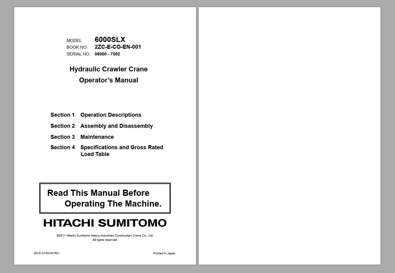 Hitachi Sumitomo Crawler Crane 2.2GB Parts Catalog Operator Manual Technical Manual & Workshop Manual DVD