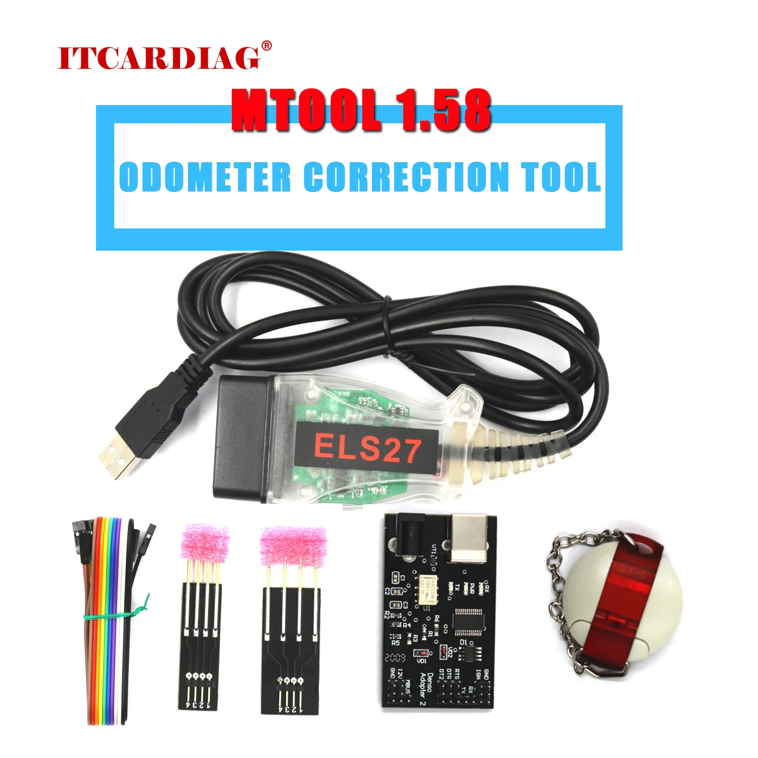 2021 New MTool V1.58 Mileage Correction Tool Software Dongle + Denso adapter + Denso Pin Wires Cable Od-ometer Correction Tool