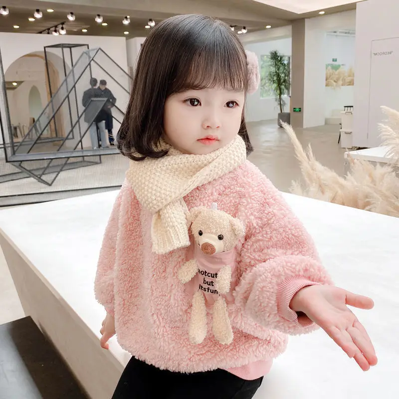 1 2 3 4 5 6 Year Baby Girls Sweatshirt Spring Autumn Warm Fleece Tops Cute Bear Pullover Children\'s Sweater Toddler Girl Clothes