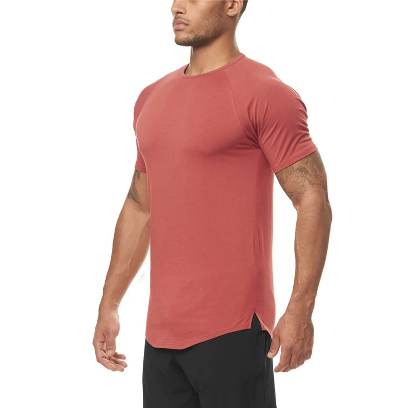 Men\'s Slim Fit Fitness T shirt Solid Color Gym Clothing Bodybuilding Tight T-shirt Quick Dry Sportswear Training Tee shirt Homme