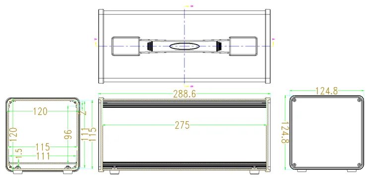 275*120*120mm aluminium electronics project enclosure with handle instrument electric DIY PCB distriubtion control swith case