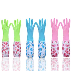 New Plus Velvet Cleaning Gloves Long Sleeve Waterproof Velvet Lining Latex Warm Thick Rubber Dishwashing Gloves For Housework