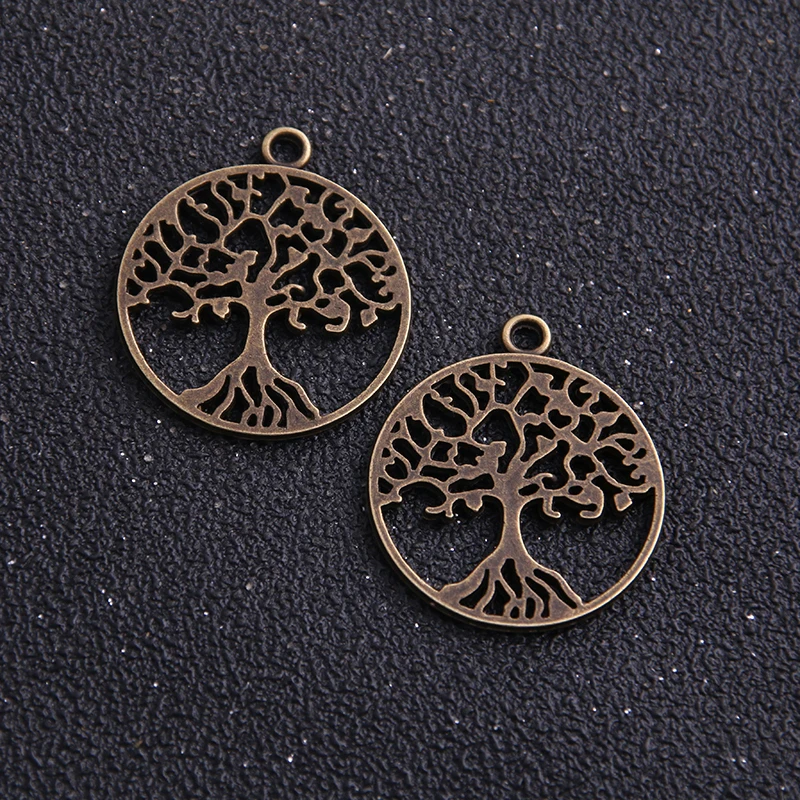 6pcs 25*29mm Four Color  Vintage Metal Alloy Round Hollow Peace Tree Charms Jewelry Pendants Diy production