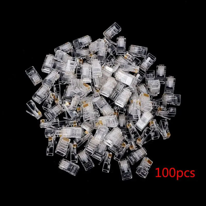 25/100Pcs Gold Plated RJ45 Net Network Cables Modular Plug Cat5 CAT5e Connector 8P8C Modular Rj45 Plug Terminals WXTB