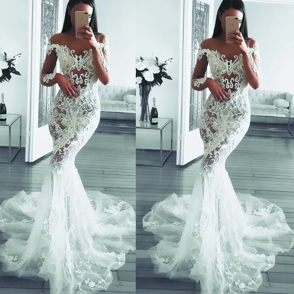 

SuperKimJo Long Sleeve Mermaid Wedding Dresses 2022 Vestido De Noiva Sereia Lace Applique White Wedding Gown Bridal Dresses 2023