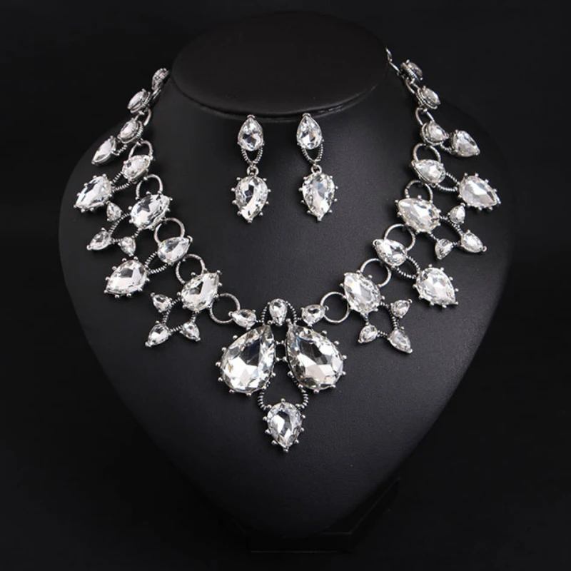 MYDANER 2017 Fashion Glass Bridal Jewelry Sets Wedding Necklace and Earring Set for Women Jewelry Costume Accessories Wholesale