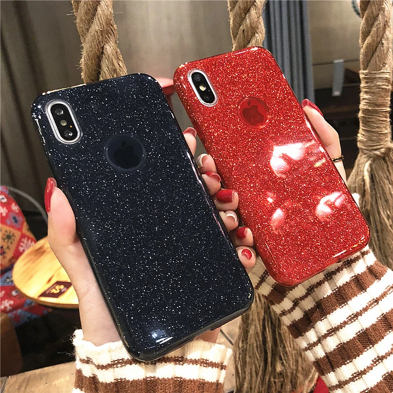 NJIEER Glitter Case for iPhone X 11 Pro XS MAX XR Shiny Sparkle Bling Cover for iphone 7 8 6 6S Plus Cute Girls Women Phone Case