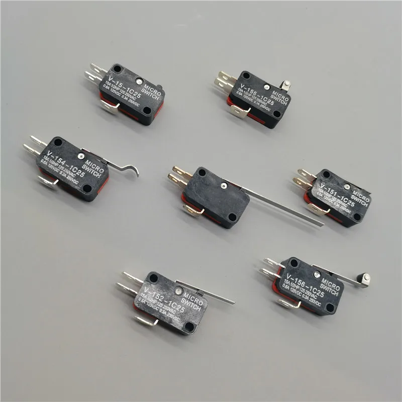 5pcs V-151-1C25/V-152-1C25 Mouse instantaneous self resetting micro limit switch AC mouse switch long handle roller lever arm