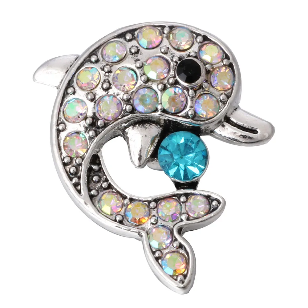 6pcs/lot DIY Crystal Animal Cat Dolphin Fish Owl Bee Bear Snap Buttons Jewelry Fit 18mm Metal Snap Button Jewelry DIY Bracelet
