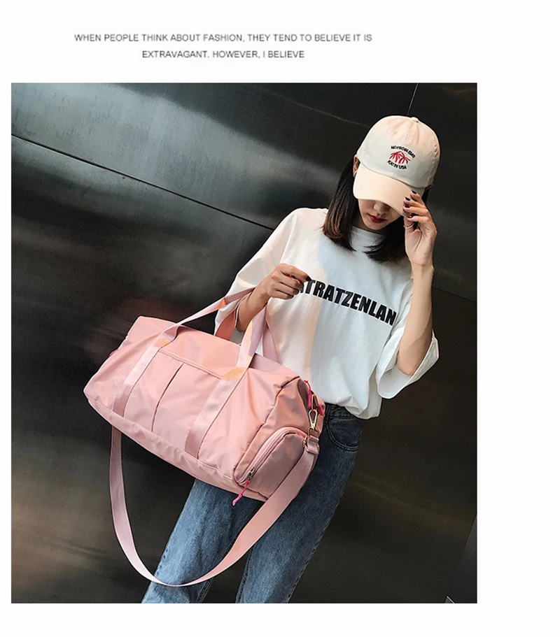 Syeendy Nylon Women Men Travel Sports Gym Shoulder Bag Large Waterproof Nylon Handbags Black Pink Color Outdoor Sport Bags New