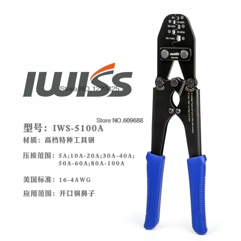 IWISS IWS-5100A Battery Lugs and Open Barrel Connectors Crimping Tools works with Wire AWG 16-4