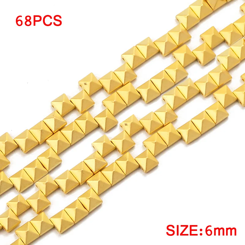 Two Holes Square Pyramid Matte Gold Color Hematite Natural Stone 6mm Spacer Loose Beads For Jewelry Making Diy Bracelet Findings