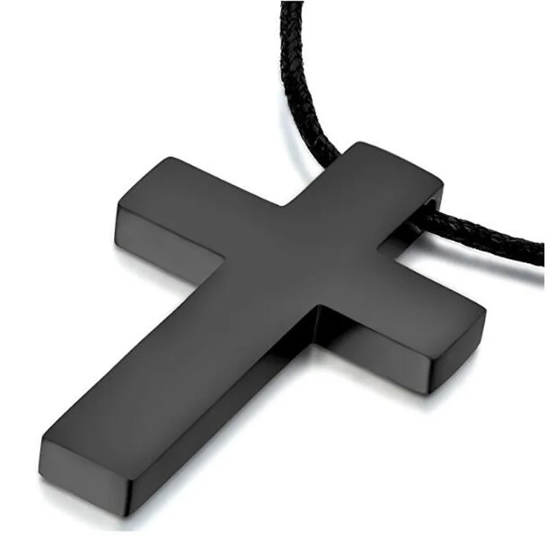 ZORCVENS-colgante de Cruz negra clásico con cadena de cuerda, joyería de acero inoxidable para hombre, gargantilla de crucifijo de estilo Simple