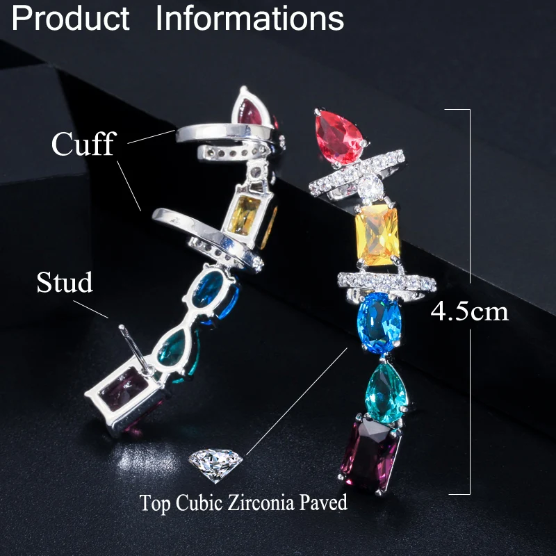 CWWZircons Gorgeous Multicolored Cubic Zirconia Crystal Big Long Chunky Ear Cuff Earrings for Women Brincos Jewelry CZ599