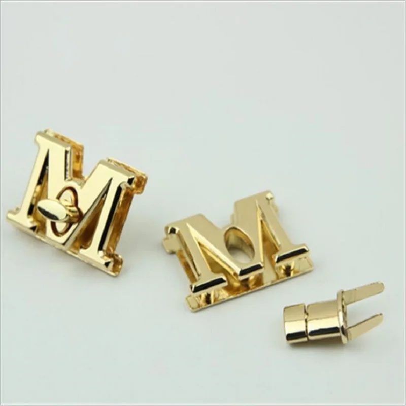 10pcs/lot luggage hardware accessories golden M letter decorative bag twist lock