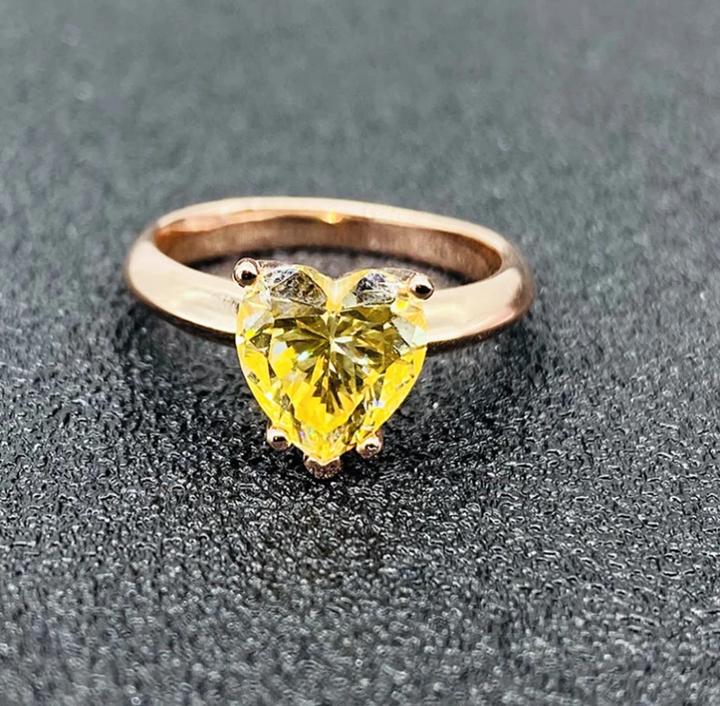 Solid 18K Gold 1ct yellow Moissanite Diamond Ring D color VVS With national certificate 008