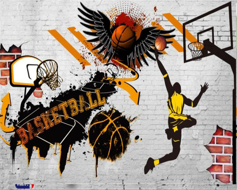 

wellyu Custom Wallpaper Living Room Bedroom Background 3d Wallpaper Vintage Cement Wall Ink Basketball Background mural