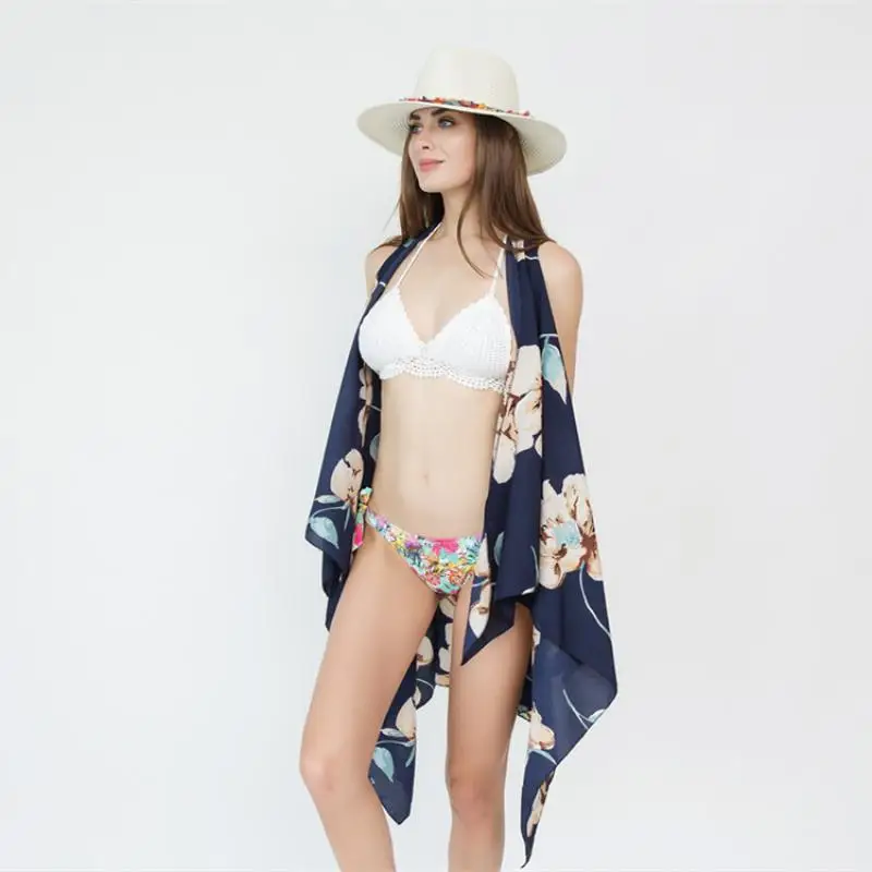 Summer women's veil bikini style women's clothing Variety gorgeous flower pattern beach bikini blouse sunscreen kimono cardigan