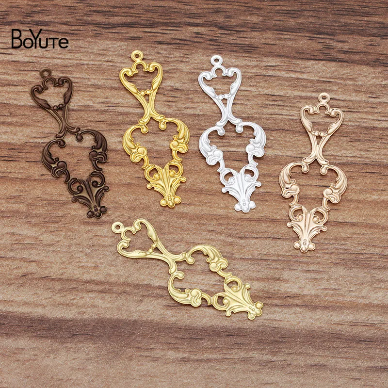 BoYuTe (100 unids/lote) 17*42MM colgante de dijes de filigrana con estampado de latón de Metal para la fabricación de joyas materiales hechos a mano Diy