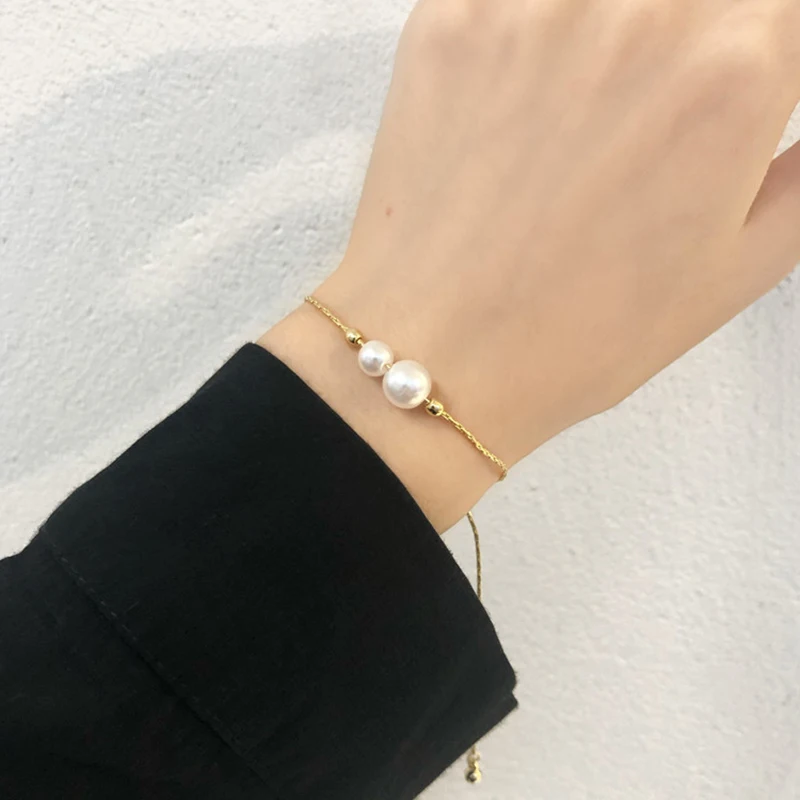 New Fashion Simple Gold Color Link Chain Bracelets For Women Men Elegant Pearl Charm Adjustable Bracelets Femme Wedding Jewelry