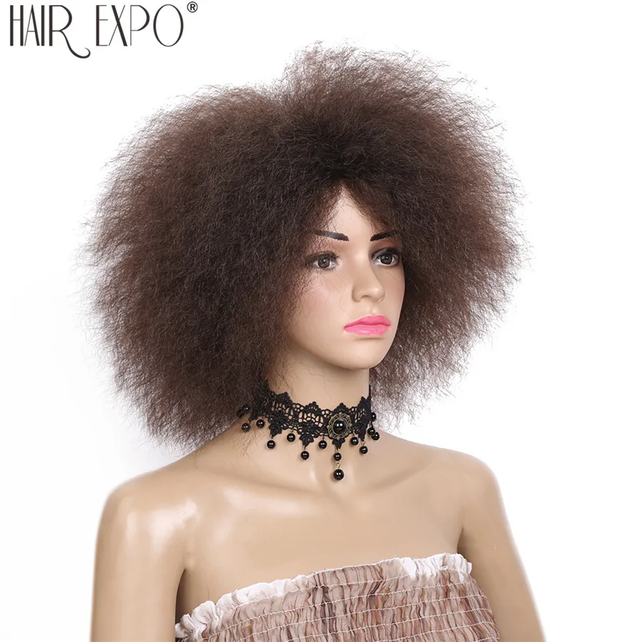 6inch Synthetic Afro Wigs For Black Women Yaki Straight Short Hair Fluffy Glueless Cosplay Wig Hair Expo City - Image 2