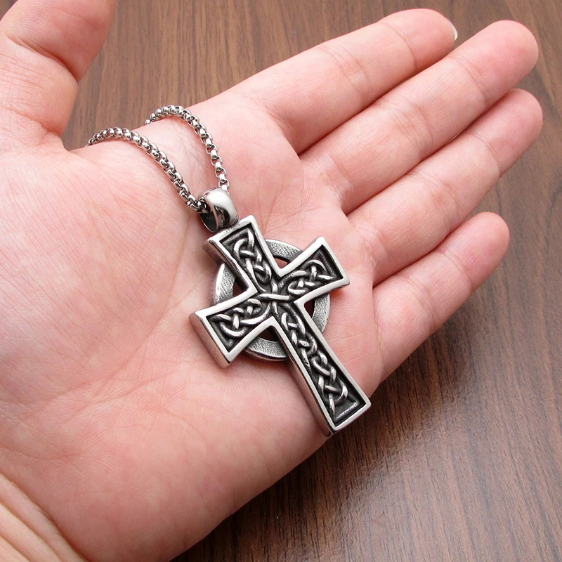 Punk 316L Stainless Steel Viking Valknut Necklace Men\'s Nordic Celtics Knot Cross Odin Pendant For Biker Chain