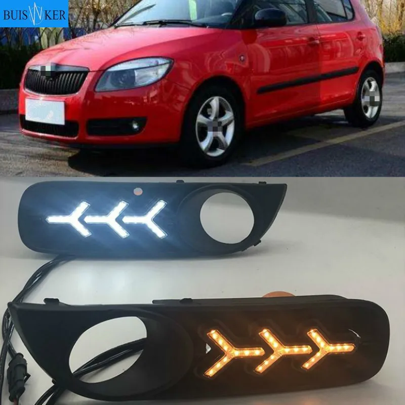 1 Pair 12V ABS LED DRL Daytime Running Lights Fog Lamp Cover Car- styling For SKODA Fabia 2008-2011