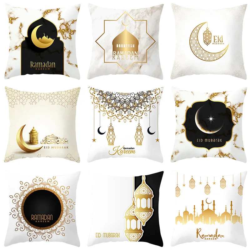 

45x45cm EID Mubarak Cushion Cover Gold Moon Mosque Home Sofa Pillow Cover Islamic Muslim Favors Gift Ramadan Kareem Party Decors