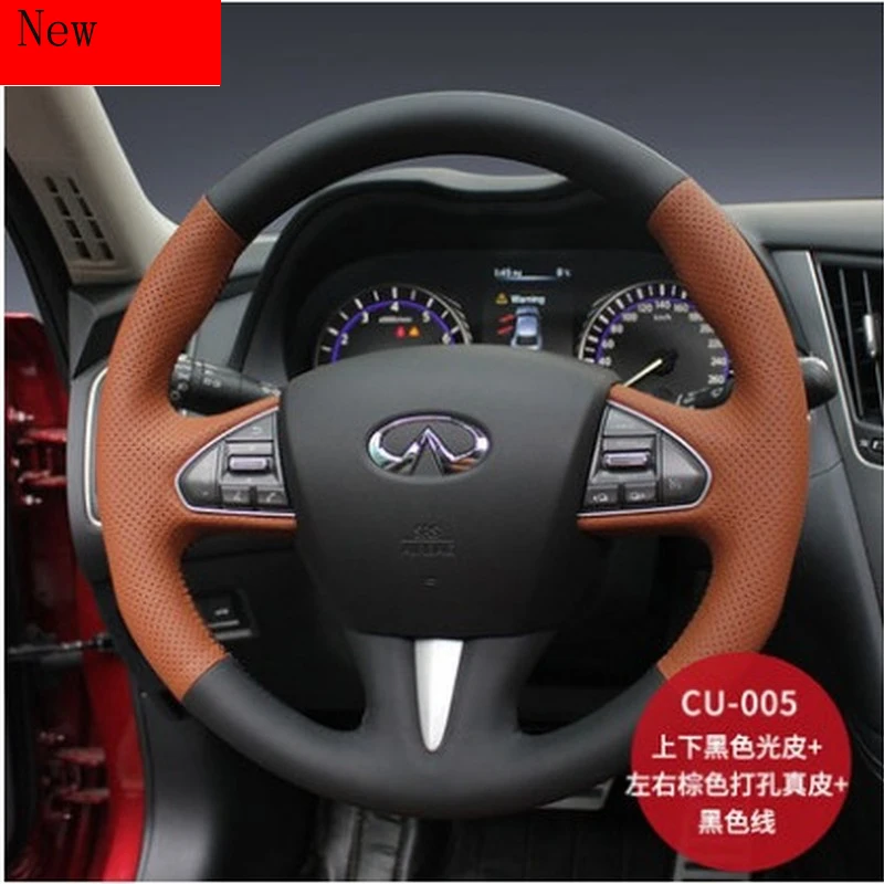 

DIY Hand Sewn Leather Suede Steering Wheel Cover Set for Infiniti Q70L QX50 Q60 M25L QX56 Car Interior Accessories