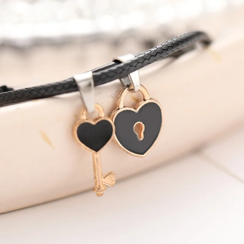 2024Small Key Love Couple Bracelet Simple Black Hand Rope Retro Lolita Girlfriends' Bracelet Gothic Accessories Korean Fashion